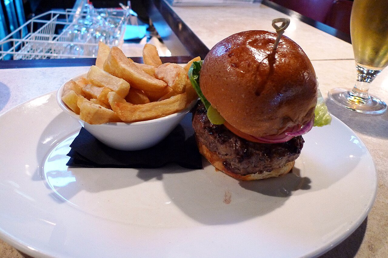 Hamburger and fries served at Goodman Mayfair, London, photographed in March 2010